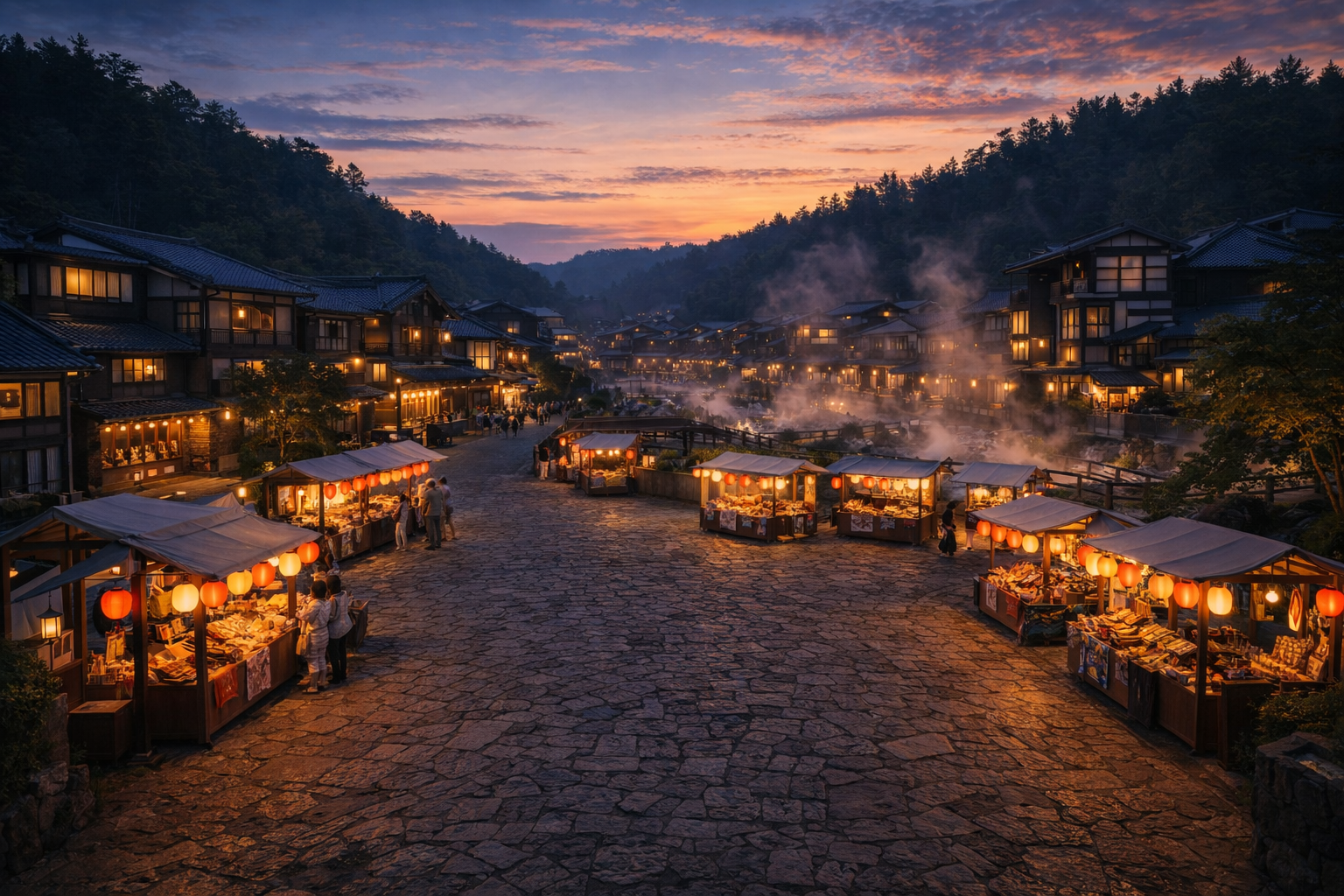 初夏の湯畑 夕涼み市