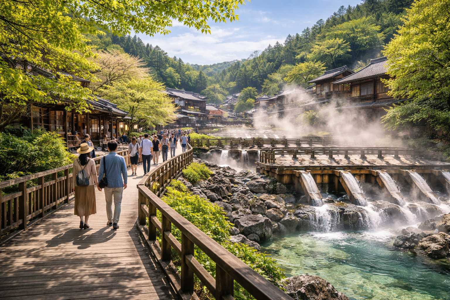 新緑の湯畑 風鈴小径