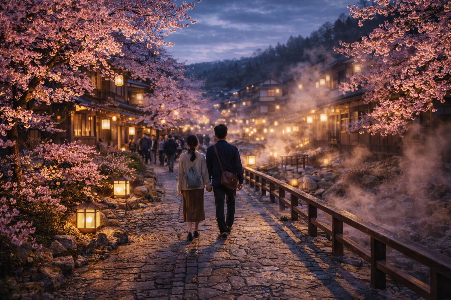 夜桜と湯の散策路